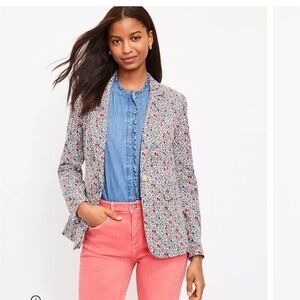 LOFT Floral Print Blazer Pink Blue Modern Fit Jacket Size Small